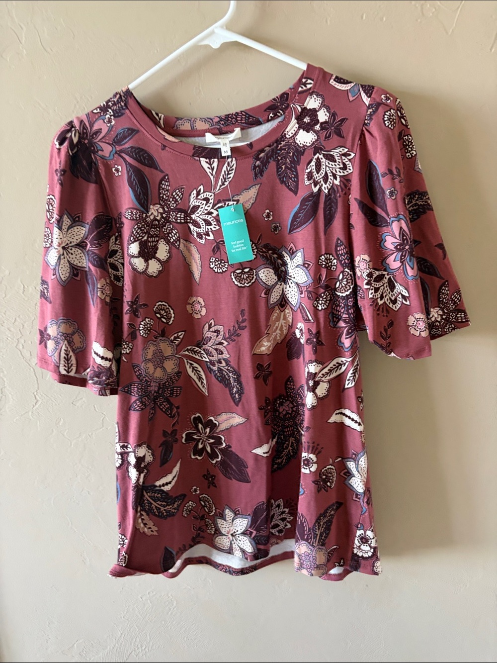 Maurices Rose-Mauve Floral Short Sleeve Tee